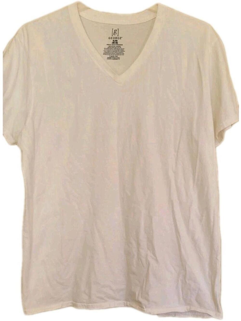 George, V Neck White Tee. Men's Women's Unisex Xlg  (46-48) Short Sleeve